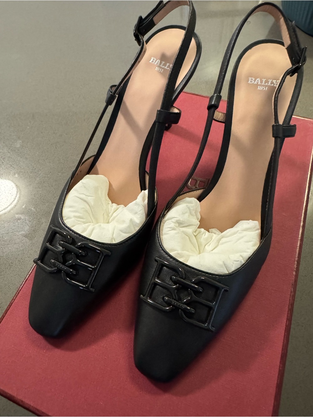 [New] Bally black logo sling back heels